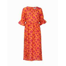 Orange midi silk dress with pink purple print from Asneh