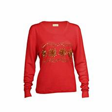 Sequin and Bead Embellished Krystle Cashmere Sweater in Red from Asneh