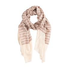 Hand woven Cream Coloured Cashmere  Pashmina Scarf with Red, Black and Beige Stripes from Asneh