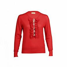 Red Cashmere Sweater with Ruffles and Pearls from Asneh