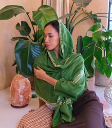 Green Cashmere Scarf with Sozni Embroidered Borders via Asneh