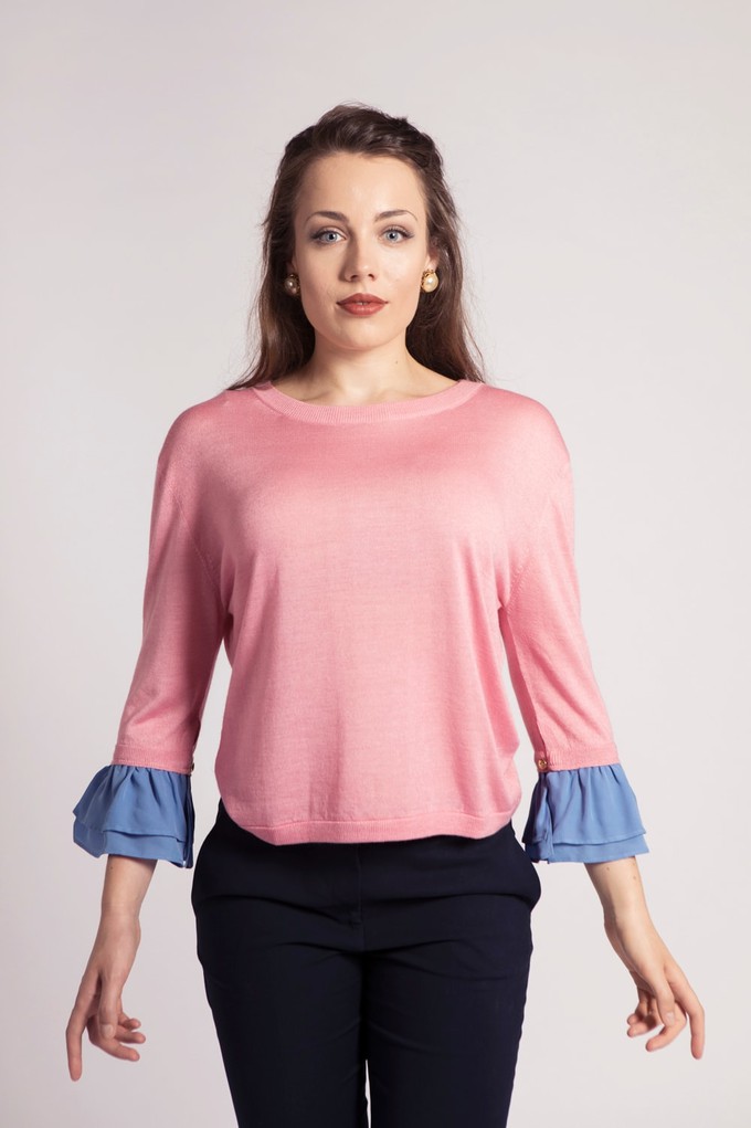 Pink Ruffle-trimmed Top in Silk and Cashmere from Asneh