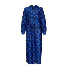 Blue Midi Silk Dress with Black Print via Asneh