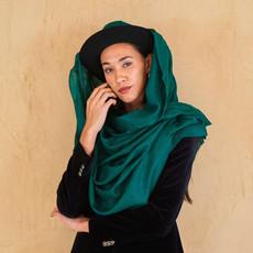 Large Green Cashmere Shawl with Frayed Edges via Asneh