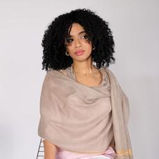 Natural Beige Cashmere Scarf with Orange Embroidery via Asneh