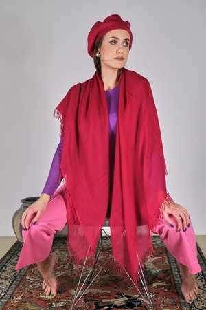 Large Red Cashmere Scarf with Fringes from Asneh