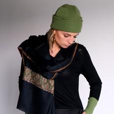Black Cashmere Scarf with Rustic Embroidery via Asneh