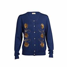 Blue Cashmere Cardigan with Gold Embellishment from Asneh