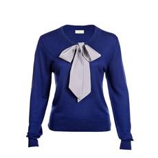 Blue Sweater in Cashmere and Silk w. Grey Pussy-Bow via Asneh
