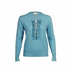Blue Cashmere Sweater with Ruffles and Pearls from Asneh