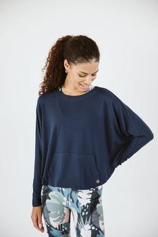 Long Sleeve Top with Kangaroo Pocket / Navy via Audella Athleisure