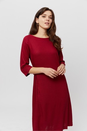 Emilia | Midi A-Linie Kleid mit Leinen in Rot from AYANI