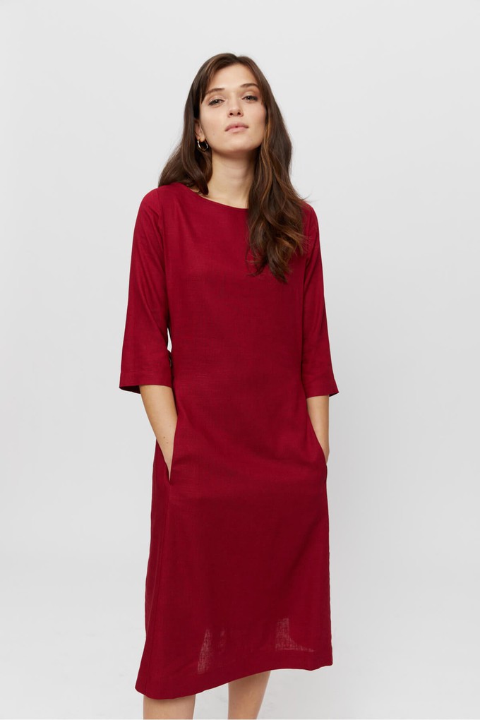 Emilia | Midi A-Linie Kleid mit Leinen in Rot from AYANI