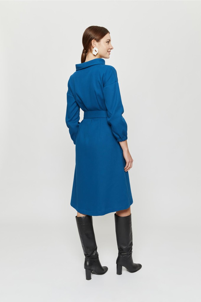 Amalia | Midi Winter Dress with High Rounded Neckline in Petrol-Blue from AYANI