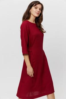 Emilia | Midi A-Linie Kleid mit Leinen in Rot via AYANI