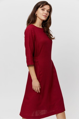 Emilia | Midi A-Linie Kleid mit Leinen in Rot from AYANI