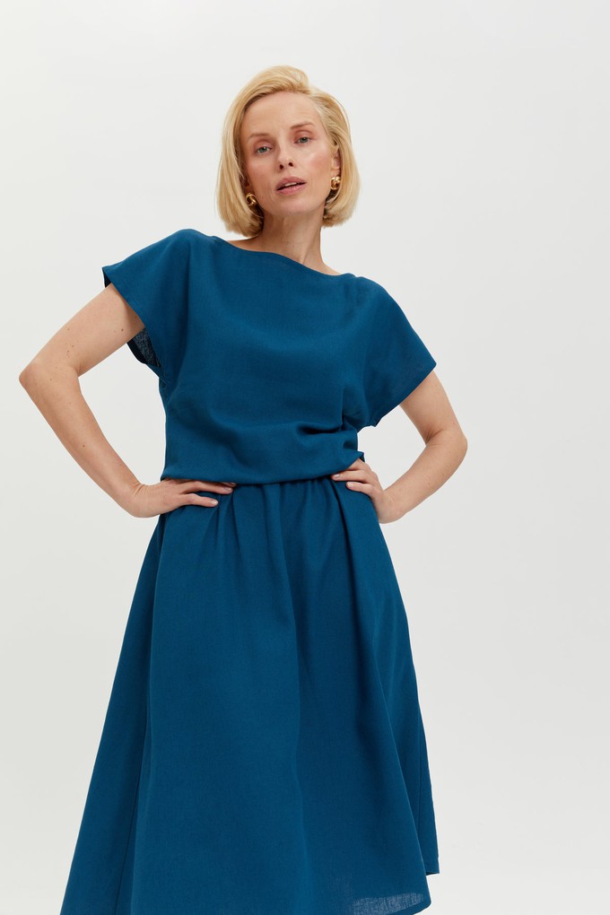 Nane | Leinenkleid mit kurzen Ärmeln in Petrol-Blau from AYANI