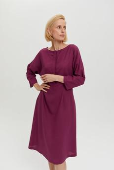 Lusin | Midi-Leinenkleid mit Knopfleiste in Lila via AYANI