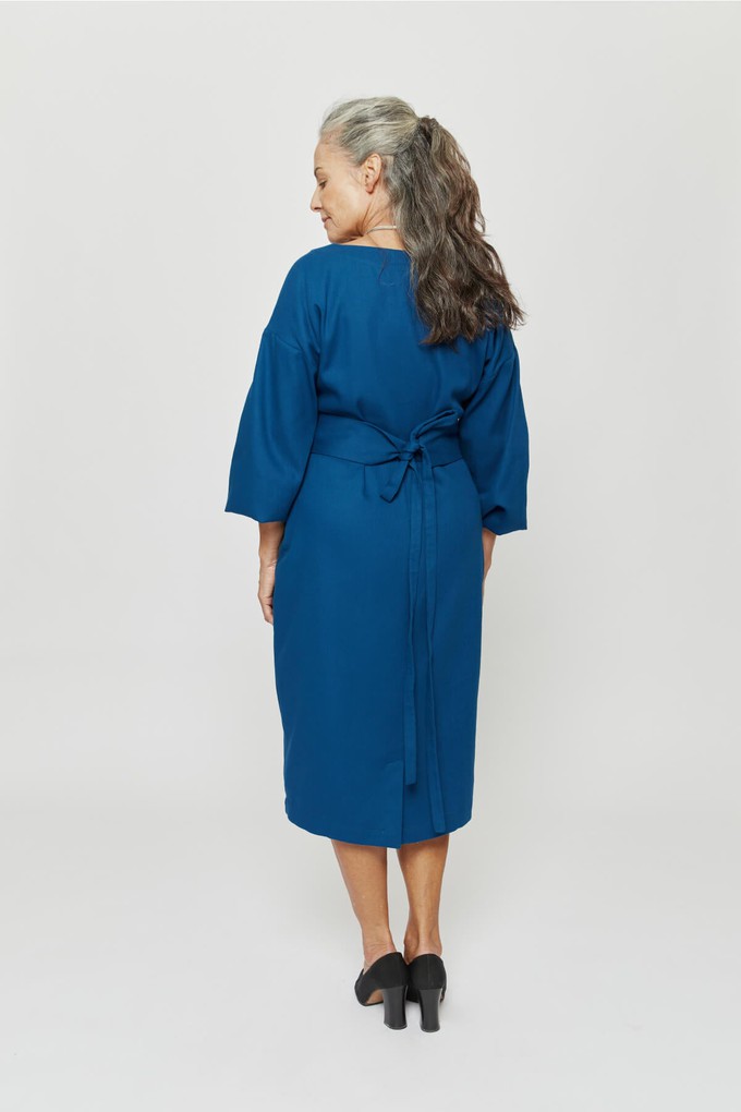 Stefanie | Winter Dress with Kimono Belt in Petrol-Blue from AYANI