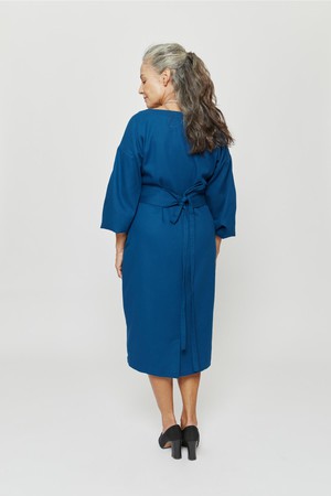 Stefanie | Winter Dress with Kimono Belt in Petrol-Blue from AYANI