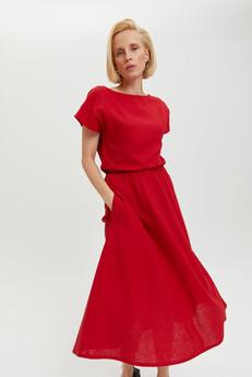 Nane | Leinenkleid mit kurzen Ärmeln in Rot via AYANI