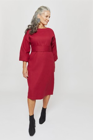 Stefanie | Winter Dress with Kimono Belt in Red-Bordo from AYANI