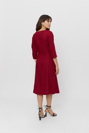 Emilia | Midi A-Linie Kleid mit Leinen in Rot from AYANI