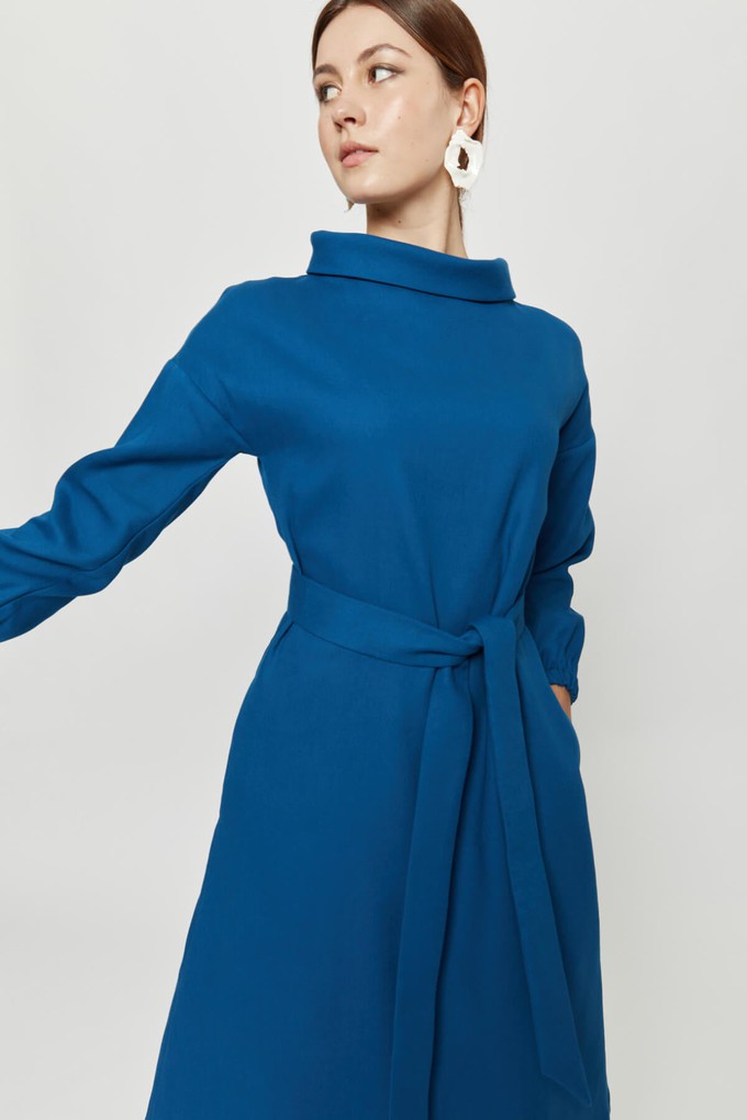 Amalia | Midi Winter Dress with High Rounded Neckline in Petrol-Blue from AYANI