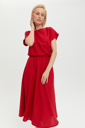 Nane | Leinenkleid mit kurzen Ärmeln in Rot from AYANI