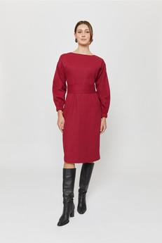 Stefanie | Winter Dress with Kimono Belt in Red-Bordo via AYANI