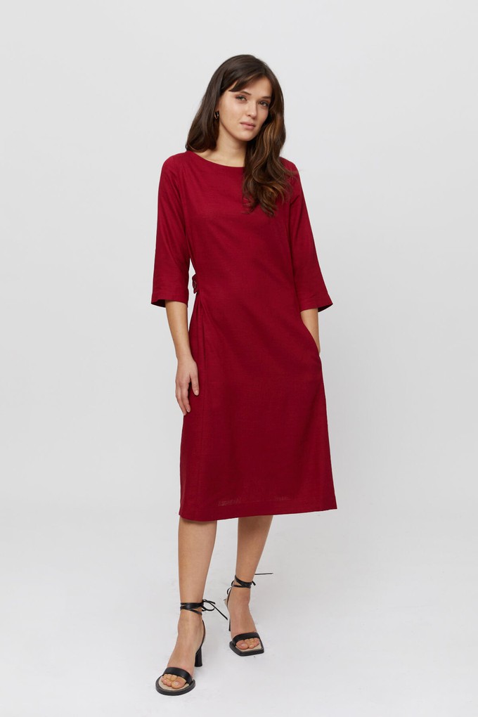 Emilia | Midi A-Linie Kleid mit Leinen in Rot from AYANI