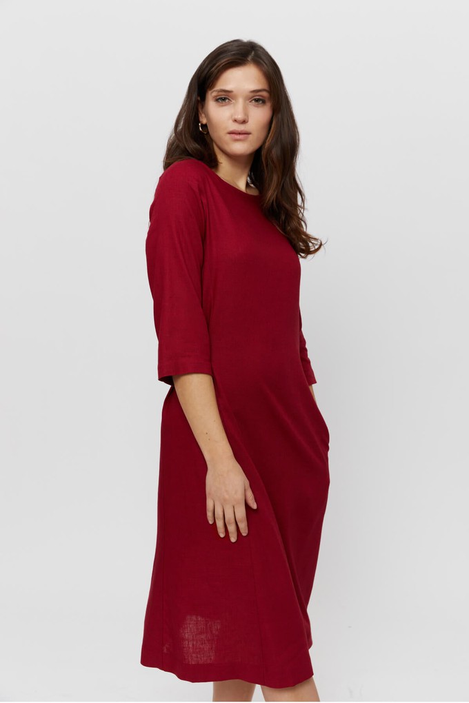 Emilia | Midi A-Linie Kleid mit Leinen in Rot from AYANI