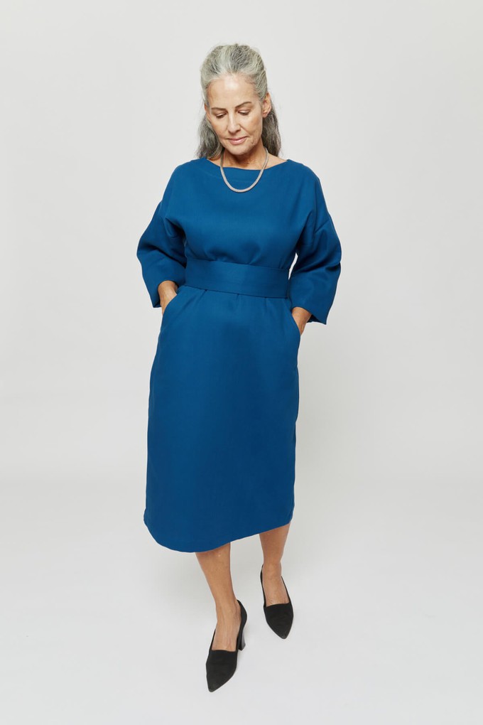 Stefanie | Winter Dress with Kimono Belt in Petrol-Blue from AYANI