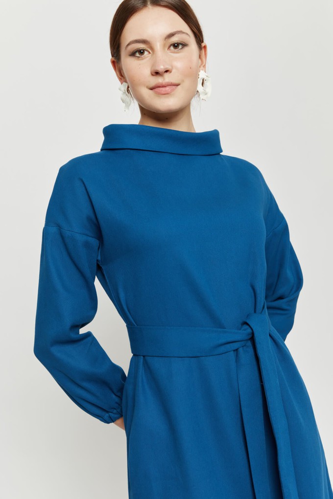 Amalia | Midi Winter Dress with High Rounded Neckline in Petrol-Blue from AYANI