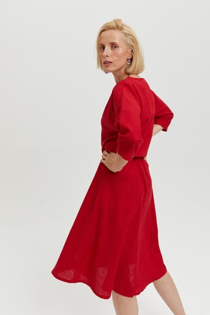 Nane | Leinenkleid mit 3/4 Ärmeln in Rot from AYANI