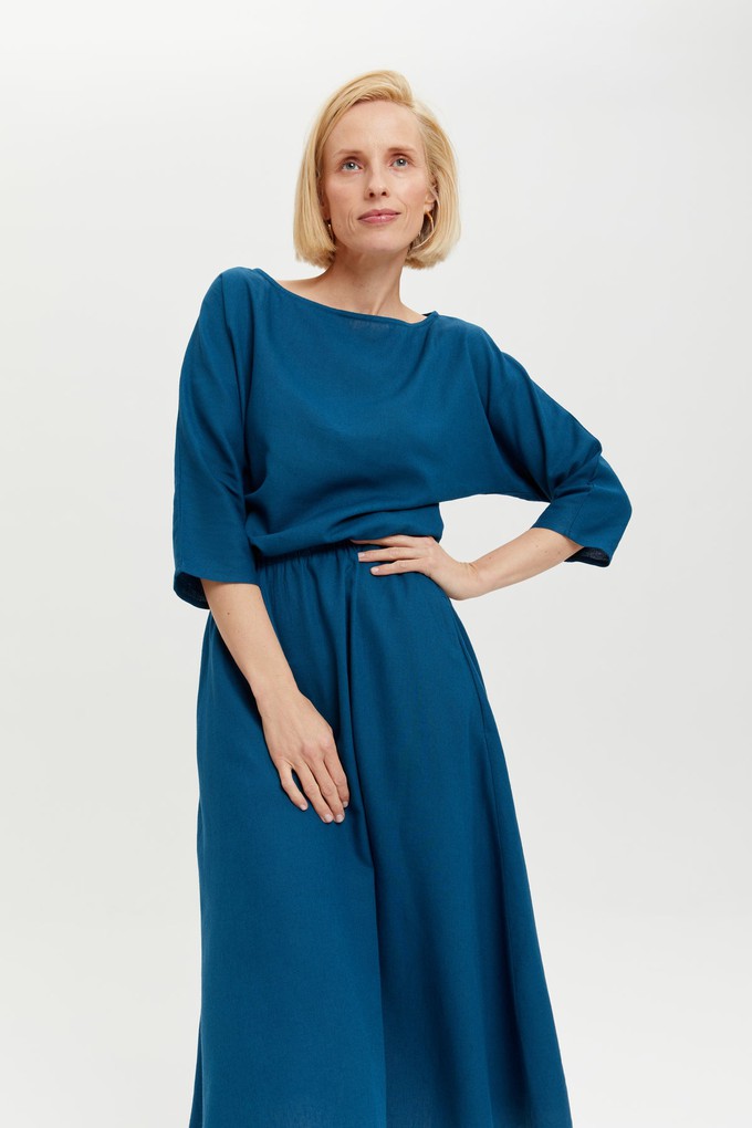 Nane | Leinenkleid mit 3/4 Ärmeln in Petrol-Blau from AYANI