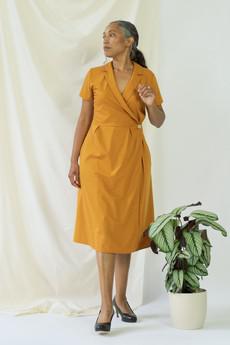 Isabel | Wrap Dress with short sleeves in Saffron via AYANI