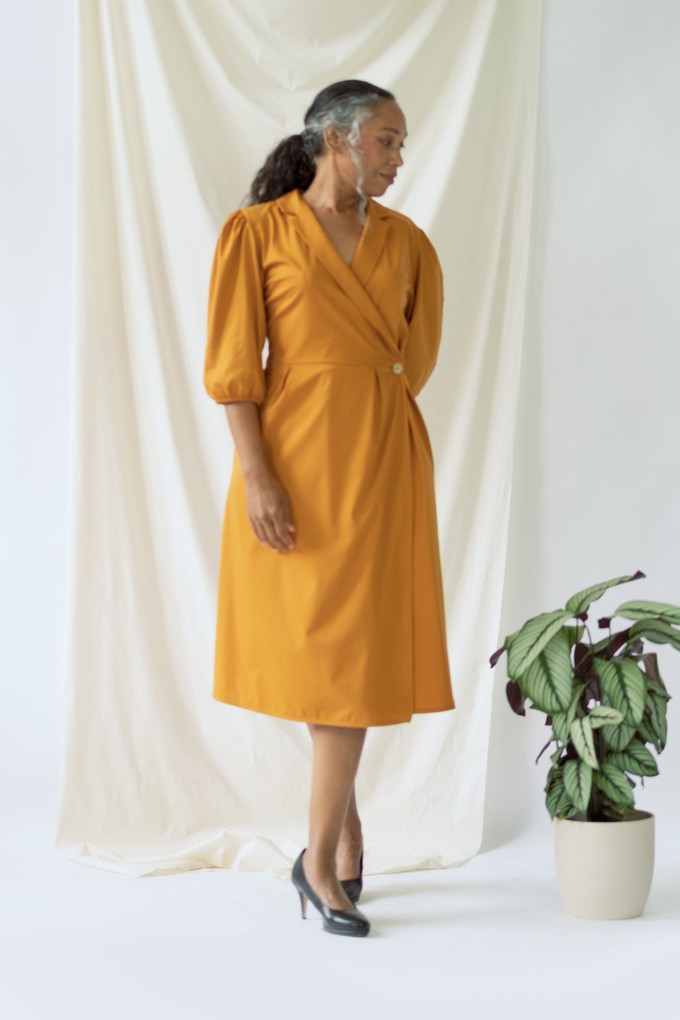 Isabel | Wrap Dress with balloon sleeves in Saffron from AYANI