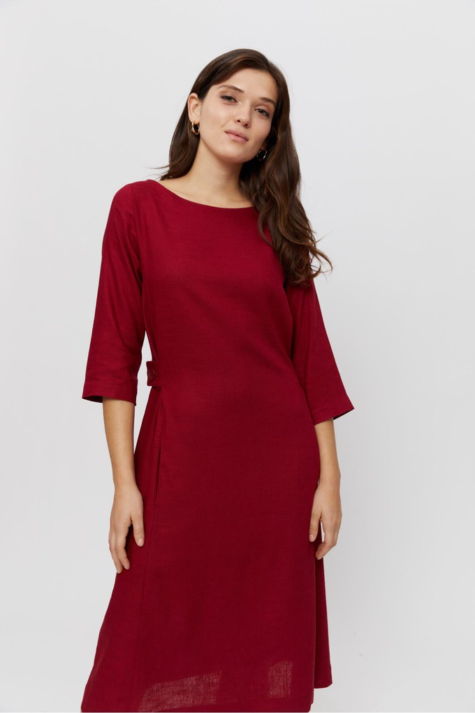 Emilia | Midi A-Linie Kleid mit Leinen in Rot from AYANI