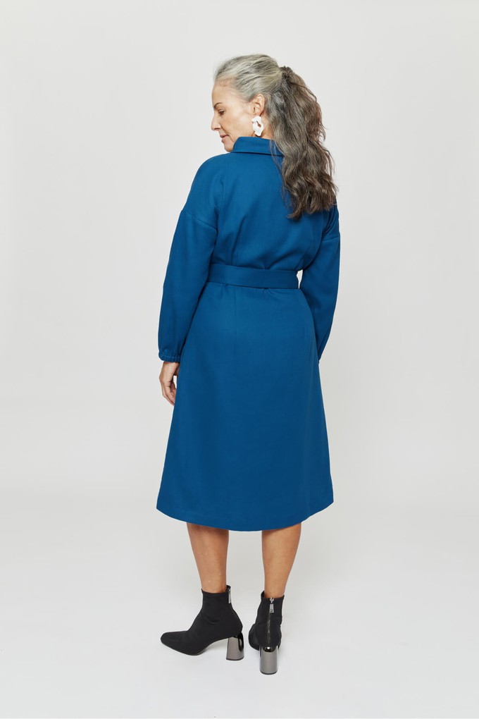 Amalia | Midi Winter Dress with High Rounded Neckline in Petrol-Blue from AYANI