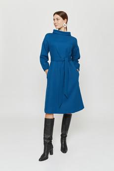 Amalia | Midi Dress with High Rounded Neckline in Petrol-Blue via AYANI