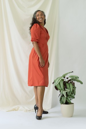 Isabel | Wrap Dress with balloon sleeves in Aperol from AYANI