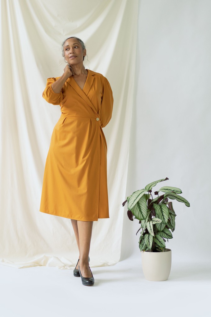 Isabel | Wrap Dress with balloon sleeves in Saffron from AYANI