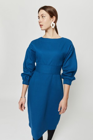 Stefanie | Winter Dress with Kimono Belt in Petrol-Blue from AYANI