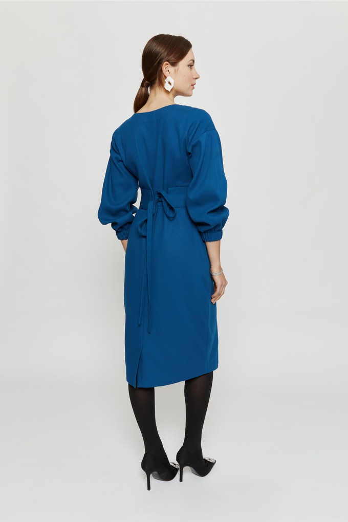 Stefanie | Winter Dress with Kimono Belt in Petrol-Blue from AYANI