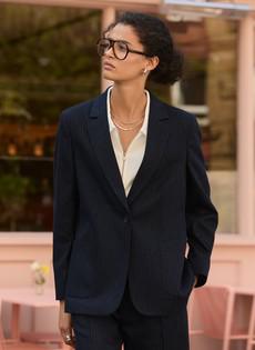 Carson Wool Blend Pinstripe Blazer via Baukjen