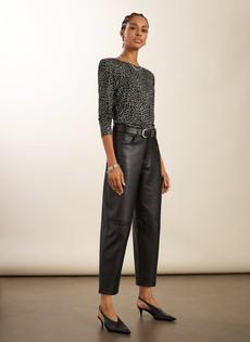 Esin Leather Barrel Leg Trousers via Baukjen