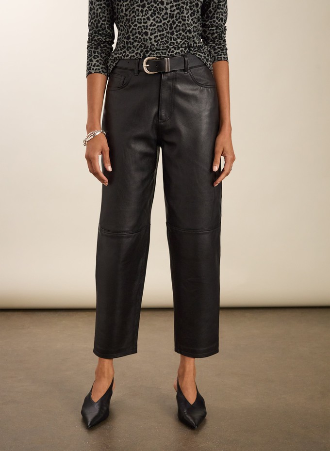 Esin Leather Barrel Leg Trousers from Baukjen
