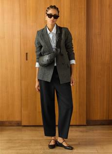 Evora Wool Blend Barrel Leg Trousers via Baukjen