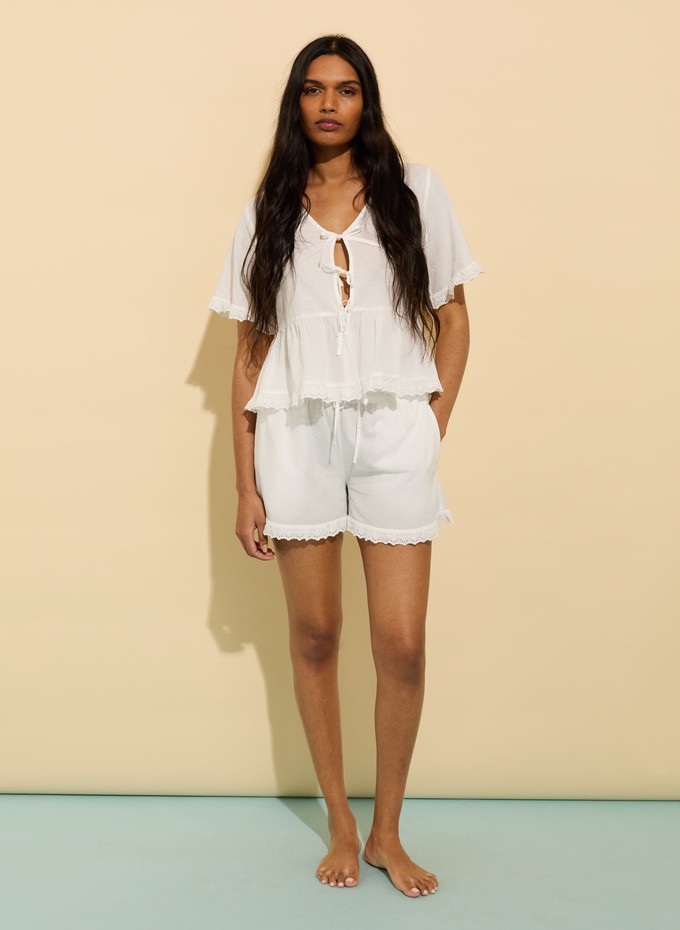 Leona Organic Cotton Broderie Detail Pyjama Shorts from Baukjen